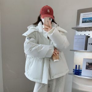 Korean Style Loose Fit Short Puffer Jacket Womens Winter Coat Thickened Cotton down Jacket Stylish Outerwear for Small Figures