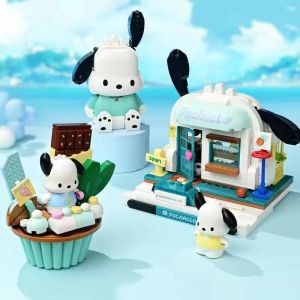 Sanrio Pochacco Cake Cup Building Blocks Model Kawaii Pochacco House Assemble Bricks Toys Cartoon Childrens Holiday Gifts