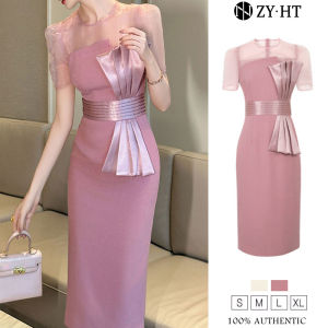 ZYHT EraVogue Womens Dress Pink Dress Cream Inflatable sleeve dress Work Dresses High-class Dresses Vintage Dresses Event Dresses Party Dresses Evening Dresses 50821