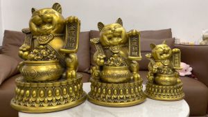 Tượng mèo phú quý bằng đồng phong thủy 4 cỡ cao 13cm 17cm 26cm 32cm