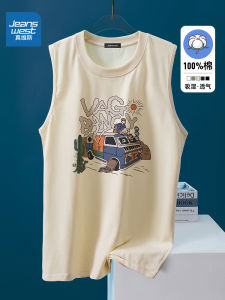 Jeanswest Pure Cotton Vest Mens Summer Loose Versatile American Style Trendy Brand T-Shirt Teenage Casual Wear round Neck