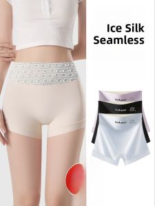 miiow | Ice Silk Seamless Womens Underwear 2025 New Summer Thin Breathable Antibacterial High Waist Abdomen Flattening Boxer Shorts