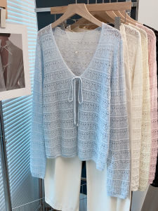 JIANDIYA | Hollow-out Lace V-neck Summer Knit Cardigan