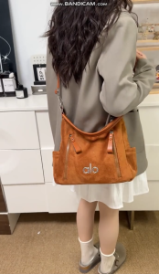   Trendy ALO Suede Texture Bag Removable Wide Crossbody Strap Side Pocket Design Casual Shopping Travel Shoulder Bag Ladies