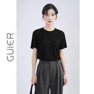 เสื้อยืดแขนสั้นสีดำ ทรงหลวม ผ้าคอตตอนผสมยางยืด ทรงหลวม แขนสั้น ทรงหลวม สำหรับผู้หญิง เสื้อยืดคอกลม ลำลอง ฤดูร้อน 2023