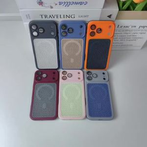 Luxury Heat Dissipation Mesh For Magsafe Magnetic Phone Case For IPhone17 16 15 14 Plus 13 12 Pro Max Hit Color Shockproof Cover