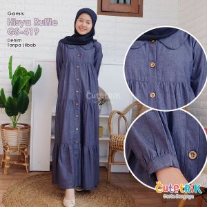 Gamis denim cutetrik anak dan remaja Hisya ruffle