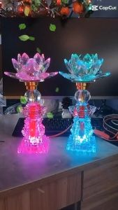 ĐÈN THỜ PHA LÊ HOA SEN BÀN PHẬT GIA TIÊN CỬU HUYỀN... ĐÈN ĐỔI MÀU (1 CẶP)