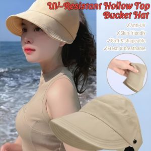UV-Resistant Hollow Top Bucket Adjustable Sun Visor Cap Women UV-Resistant Sun-Ha