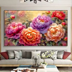 Handmade Diamond Painting 5D Adhesive Diamond Large Peony Flower for Living Room New Arrival Wealth Blossoms Cross Stitch Kit