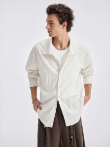 BODYDREAM | Men Chinese Style Collar Bamboo Button Long Sleeve Shirt Lyocell Blend