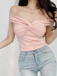 Áo Thun Nữ Tay Ngắn Cổ Chữ V Thắt Nơ Pure Desire Sensation Hai Mặt Ôm Vừa Vặn Gợi Cảm Đa Năng Giúp Thon Gọn Mùa Hè Thường Ngày