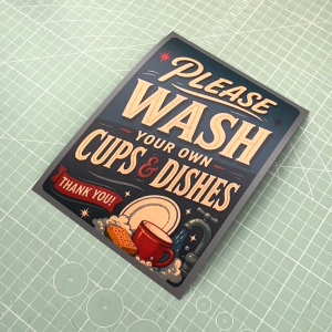 Please Wash Your Own Cups and Dishes. Sticker Sign Signboard Board Signage Notice. Clean Cup Plate Dish Kitchen Yourself