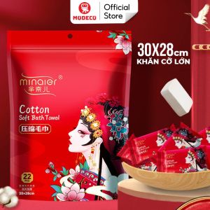 Khăn Giấy Nén Nhật Bản Cao Cấp Modeco - Gói 22 Viên - Khăn 28x30cm - Loại Dày 2 Lớp - Mang Đi Du Lịch Công Tác Tiện Lợi