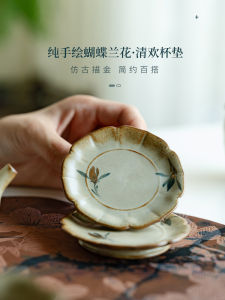 ที่วางแก้วกระดาษทรายลายดอกไม้ผีเสื้อและดอกกุหลาบ ชาน้ำ ของตกแต่งโต๊ะเครื่องแป้งแบบจีน ที่วางแก้ว ที่รองแก้ว ที่รองแก้ว