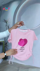 Blouse Crop Top for Kids Girls New Korean Style Cute Printed Side String Design Outfit Tops for Girls 5-12 Years Old
