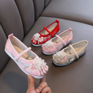 Giày Hán Phục Giày Phong Cách Dân Tộc Trẻ Em Giày Thêu Hoa Bé Gái Mùa Xuân Thu Giày Vải Bắc Kinh Cũ Giày Khiêu Vũ Giày Thủ Công Phong Cách Trung Quốc