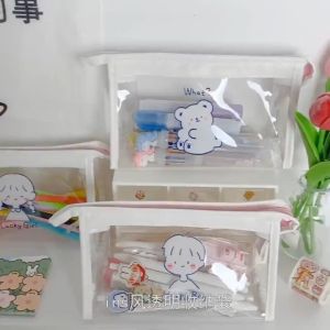 Túi đựng bút mỹ phẩm trong suốt hoạ tiết dễ thương TN01