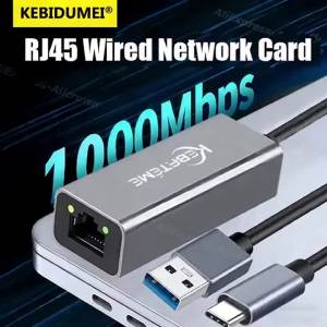 kebidumei | 10/100/1000Mbps Wired Network Card USB 3.0 to RJ45 Lan Ethernet Adapter Converter for PC Windows Laptop Gigabit Internet Cable