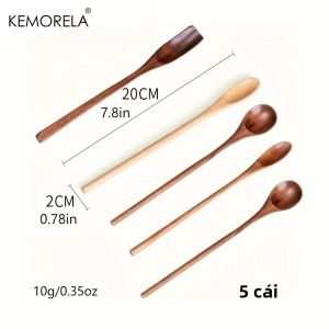 5 Chiếc Thìa Gỗ Tự Nhiên 7.8 Inch Cán Dài Thân Thiện Với Môi Trường An Toàn Với Máy Rửa Chén Dùng Cho Cà Phê & Kem