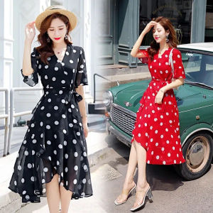Summer 2023 Womens Short Sleeve Polka Dot Dress Korean Design Sensation Unique High Waist Irregular Skirt Princess Style