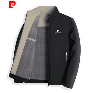 Pierre Cardin Spring Autumn New Mens Casual Jacket Coat Middle-Aged Business Casual Stand Collar Dad Loose Fit Multi Pocket