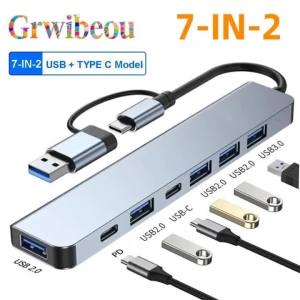 Cổng Kết Nối Đa Năng 7 Trong 1 USB Hub Type-C Sang USB 3.0 HDTV Dành Cho MacBook Pro Điện Thoại Xiaomi Máy Tính Bảng - Truyền Dữ Liệu & Sạc Nhanh Tương Thích