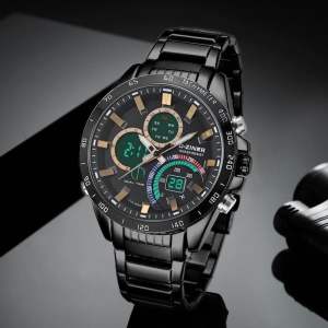 READY STOK !! Jam Tangan Pria Dziner 8106 Dualtime ( Analog & Digital Aktif ) Rantai Steinless