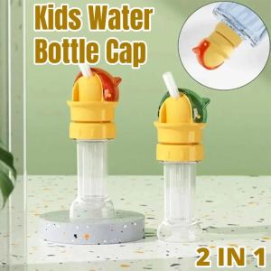Kids Water Bottle Cap Reusable Leakproof Dustproof Water Bottle Straw Lid Portable Baby Self Drinking Straw Cap