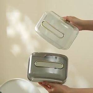 OHHDEER Wall Mounted Tissue Box Easy Installation with Front Buckle Lock Transparent Window Drawer Design Tissue Holder