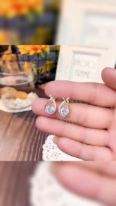 Huitan Gold Color Cross Stud Earrings for Women Round Big CZ Geometric Sparkling Bridal Party Fashion Wedding Elegant Jewelry