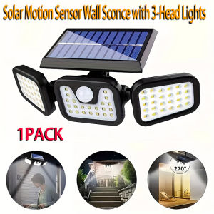 74LED Solar Light 3 Head Motion Sensor Wall Lamp Adjustable Brightness Outdoor Garden Lighting for Front Door Garage Yard Pathwa