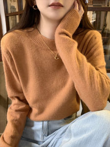เสื้อสเวตเตอร์ถักหลวมๆ สไตล์เกาหลีสำหรับผู้หญิงในฤดูใบไม้ผลิปี 2025 เสื้อชั้นในถักนิตติ้งคอตตอนนุ่มๆ สำหรับใส่ลำลอง
