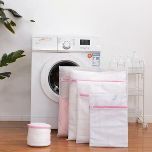 Pink 5-piece zipper laundry bag Fine mesh high-quality storage bag Home clothes cleaning protection washing machine wash bag