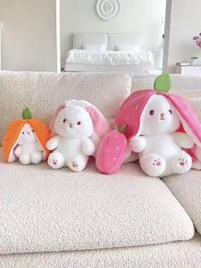 2 in1 Long Ear Strawberry Rabbit Plush Cute Bunny Fruit Animal Stuffed Doll