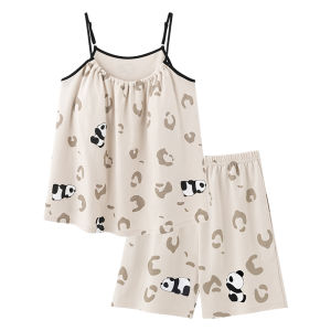 Bộ đồ ngủ MiiOW Cat Person nữ làm bằng vải cotton không dây cạp cao