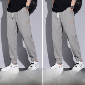 ROMON | Romon Ice Silk Mens Casual Pants Summer Trendy Brand Cuffed Nine Points Quick Dry Breathable Thin Model Youth Active Style