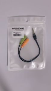 Kabel Audio AUX 3.5mm Male to 2x Female 20CM Mic + Audio Gold WEBSONG