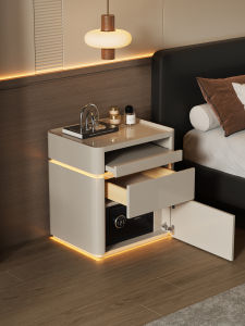 Italian Minimalist Luxury Nightstand with Light Solid Wood