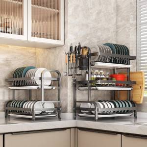 Carbon Steel Kitchen Bowl Plate Drying Rack Storage Shelf Home Bowl Chopsticks Rack Dish Drainer Stand Cooking Utensils Holder