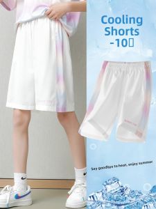 Girls Ice Silk Five-Quarter Shorts Summer Lightweight Quick Dry Outdoor Wear Casual Style mid Waist Elastic Waistband