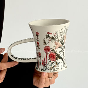 ถ้วยกาแฟดินเผาความจุขนาดใหญ่ Oranges Limited Edition ลายดอกไม้สีฟ้าสวยงาม ถ้วยดื่มน้ำ ของขวัญ สำหรับผู้ชายและผู้หญิง