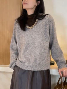 QINGNAER | Oversized Retro Lazy V-Neck Sparkle Sweater
