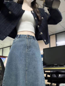 Korean High-End Short Outerwear Fashionable Long Sleeve Single Button Elegant Summer Top Light Luxury Style Straight Tube Shape