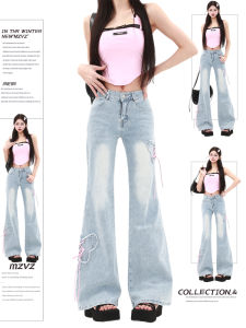 MZVZ | Quần Jeans Nữ Ôm Dáng Xòe Thêu Nơ