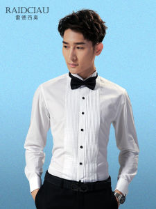 ชูดเสื้อเชิ้ตผู้ชายชุดเพื่อนเจ้าบ่าว ผู้สำหรับสุดท้ายงานกับแต่งงานของแขนยาว ซึ่งพาลูกเป็นสีขาว เพื่อความยืดหยุ่นในสุขภาพ