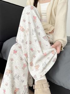 Cute Doggy Pure Cotton Sport Pants Womens Spring Autumn Casual Wide Leg Casual Pants Walking Dog Leash High Waist Long Pants