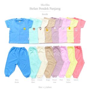 Micellita Stelan Piyama Bayi Pendek / Panjang Polos Size SML (6 Bulan - 3 Tahun)