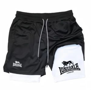 Print 2in1 Running Shorts for Men Gym Workout Compression Shorts with Phone Pocket Towel Loop Summer Sport Athletic Activewear