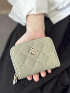 Genuine Leather Coin Purse Short Style Company Single Ladies Wallet Diamond Grid Handheld Bag Youth Zipper Closure Crossbody Bag